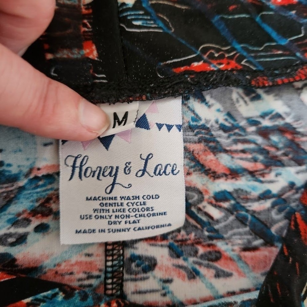 Honey & Lace Women's Abstract Print Maxi Skirt Blue Red Black Flowy Size M  D05 - Picture 4 of 6